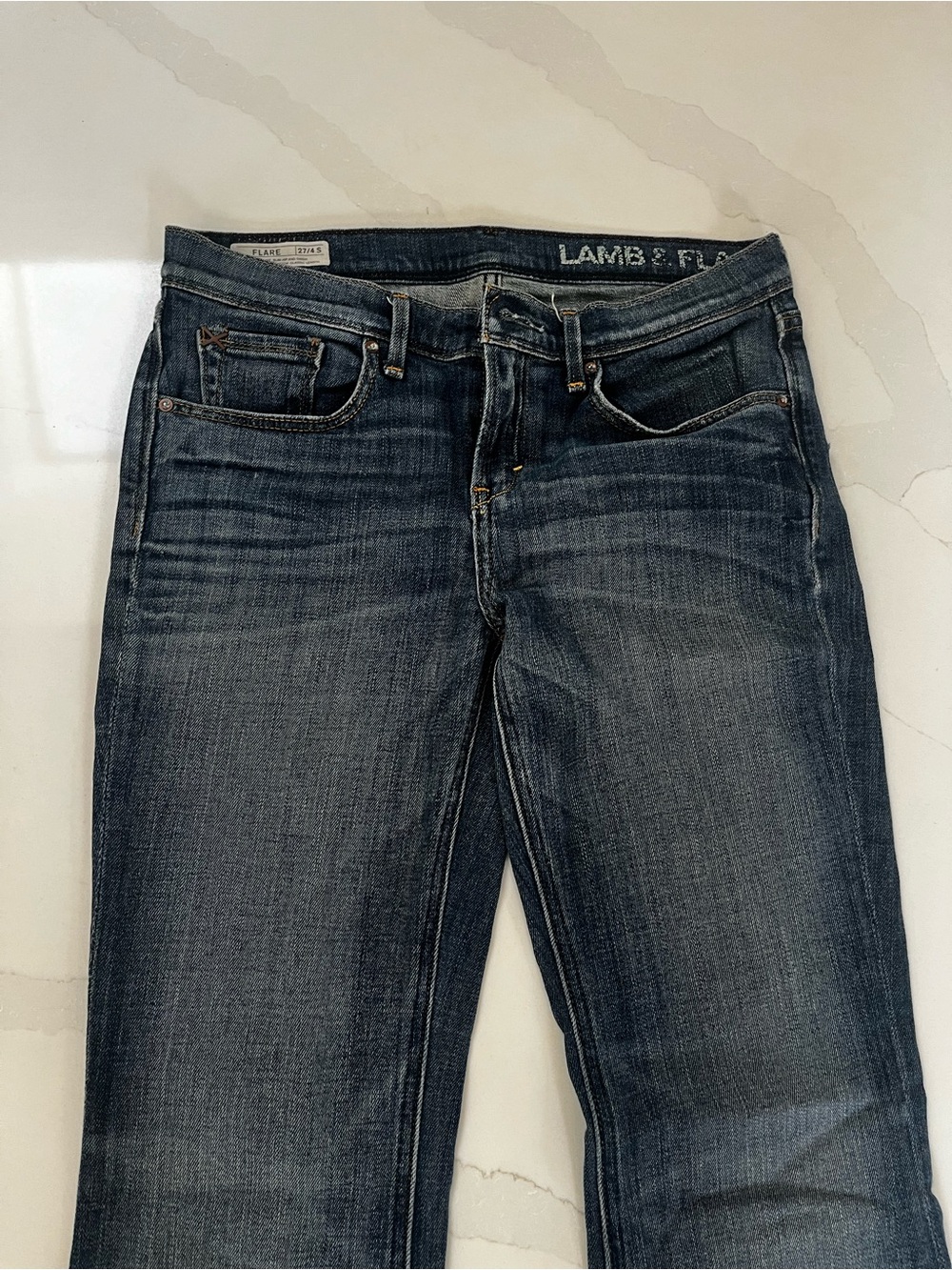 Lamb and Flag Flare Jeans in Dark Blue Wash 27 waist